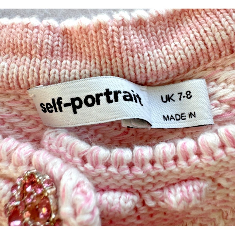 Self-portrait Pink Knit Jewel Button Cropped Cardigan Sweater Jacket US Sz 2-4 - Picture 11 of 16